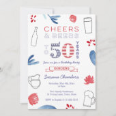 赤白青50歳の誕生日パーティー 招待状 (正面)