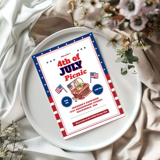 赤白青7月4日の夏のピクニックの招待 招待状