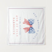 赤白青7月4日バーベキューウォーターカラーボウ タペストリー (正面(横))