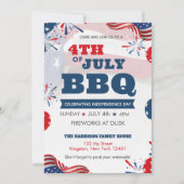 赤白青7月4日パーティーBBQお祝い 招待状 (正面)