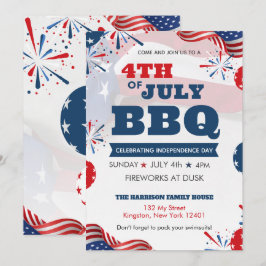 赤白青7月4日パーティーBBQお祝い 招待状