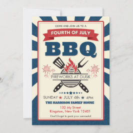 赤白青7月4日パーティーBBQお祝い 招待状