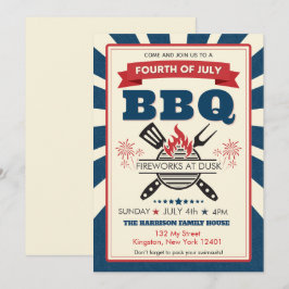 赤白青7月4日パーティーBBQお祝い 招待状