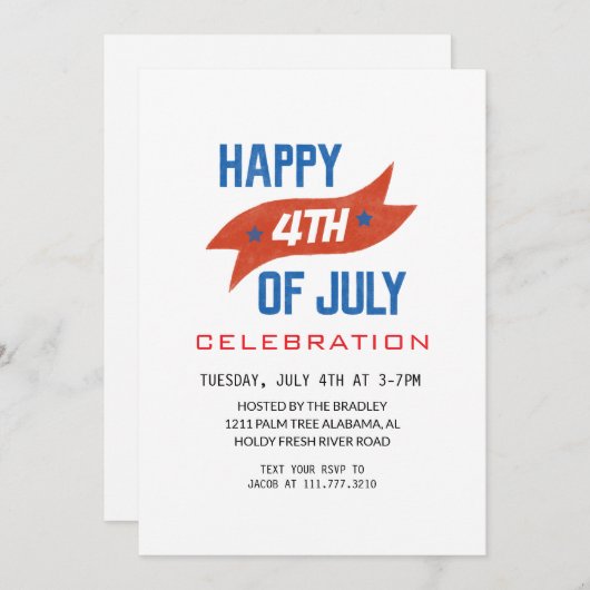 赤白青7月4日独立記念日 招待状 (正面/裏面)