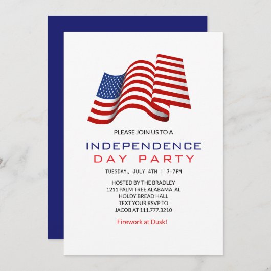 赤白青7月4日独立記念日 招待状 (正面/裏面)
