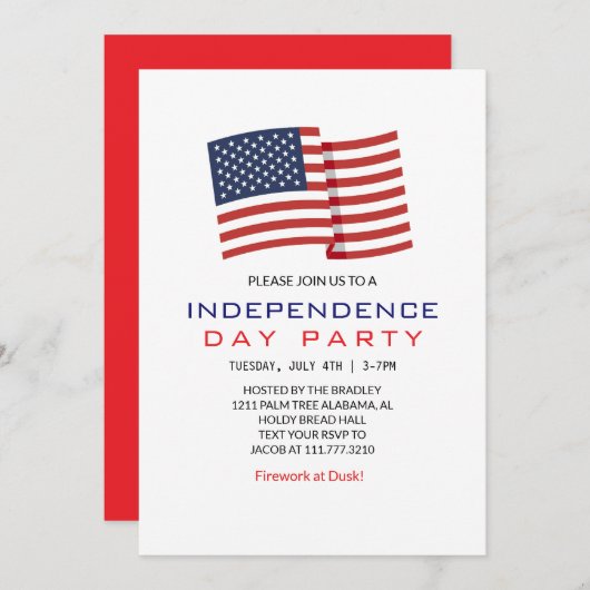 赤白青7月4日独立記念日 招待状 (正面/裏面)