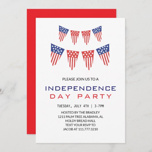 赤白青7月4日独立記念日 招待状 (正面/裏面)