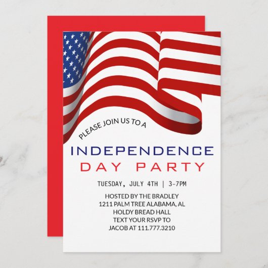 赤白青7月4日独立記念日 招待状 (正面/裏面)