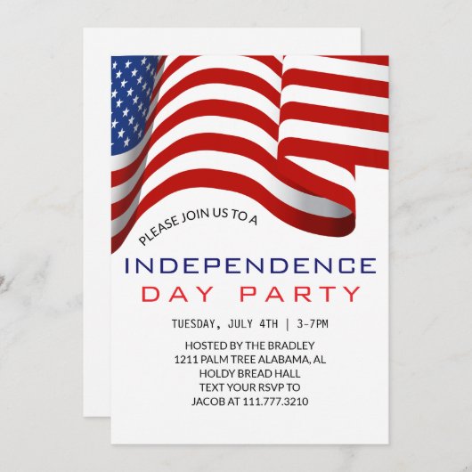 赤白青7月4日独立記念日 招待状 (正面/裏面)