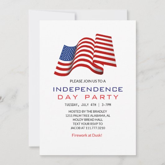 赤白青7月4日独立記念日 招待状 (正面)