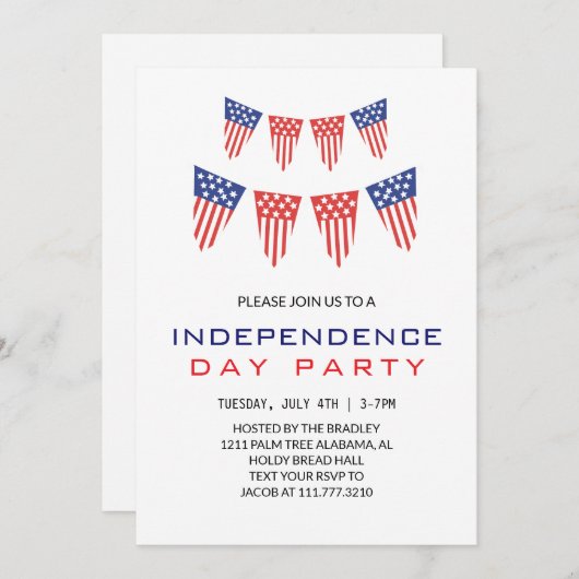 赤白青7月4日独立記念日 招待状 (正面/裏面)
