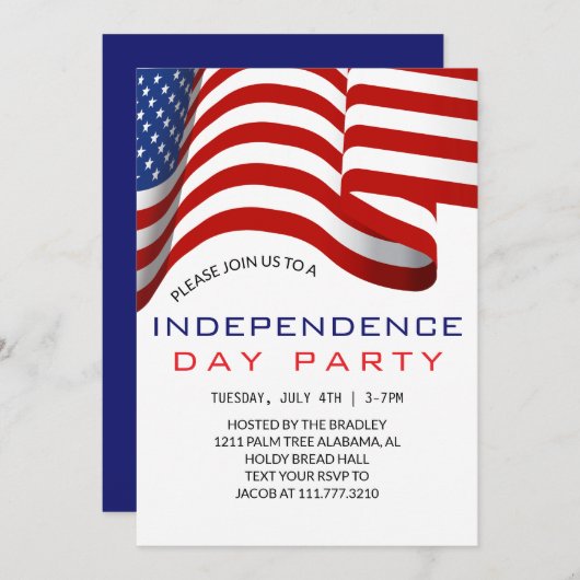 赤白青7月4日独立記念日 招待状 (正面/裏面)