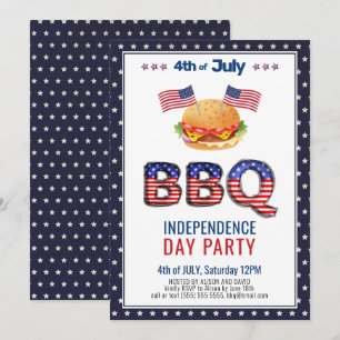 赤白青7月4日BBQパーティの招待状 シーズンカード