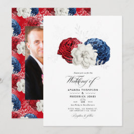 赤白青 アメリカ 結婚式 フォト 招待状