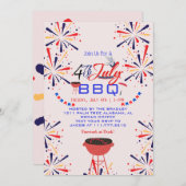 赤白青 愛国的な花火 7月4日 招待状 (正面/裏面)