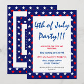 赤白青 星のシンプルな7月4日 招待状 (正面/裏面)
