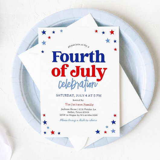 赤白青 星条旗の7月4日パーティー 招待状
