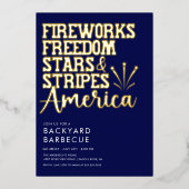 赤白青 BBQ パーティー招待状 箔招待状 (正面)