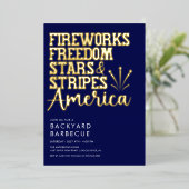 赤白青 BBQ パーティー招待状 箔招待状 (立ち正面)