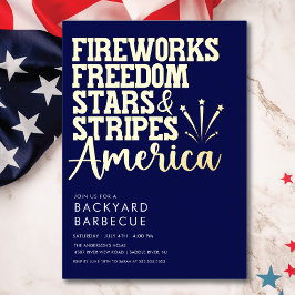 赤白青 BBQ パーティー招待状 箔招待状