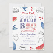 赤白青BBQカップルシャワーリハーサルディナー 招待状 (正面)