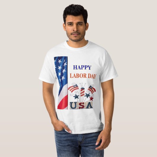 赤白青Tシャツのアメリカ国旗の労働日 Tシャツ (正面フル)