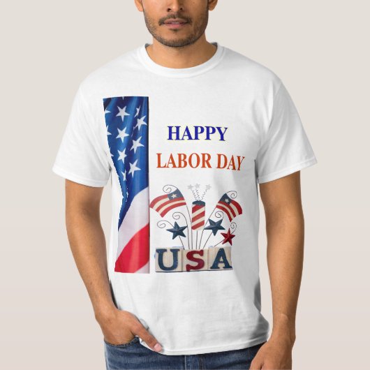 赤白青Tシャツのアメリカ国旗の労働日 Tシャツ (正面)
