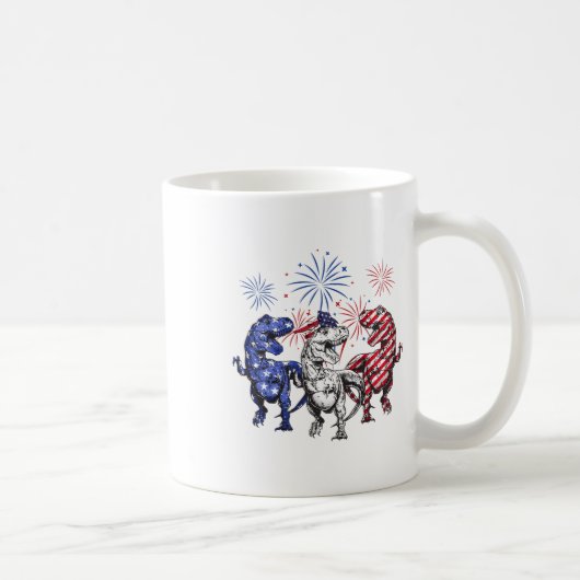 赤白青Tレックス恐竜の花火7月4日 コーヒーマグカップ (右)