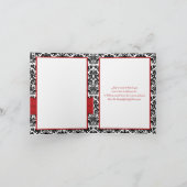 赤白黒のダマスク柄、ハートの感謝カード サンキューカード (内部)