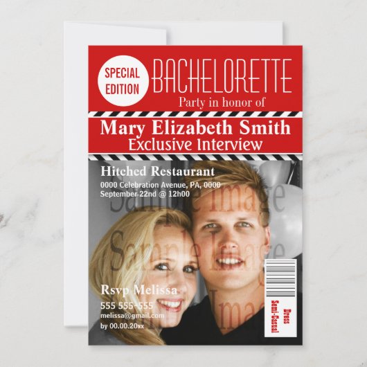 赤白黒のマガジンシェブロンPERSONALIZE 招待状 (正面)