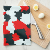 赤白黒の不規則な抽象芸術 キッチンタオル (四つ折り)