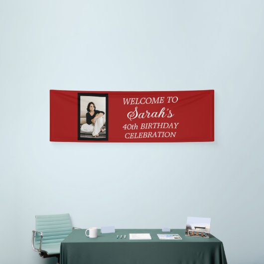 赤白黒の女性の誕生日パーティー写真 横断幕 (トレードショー)
