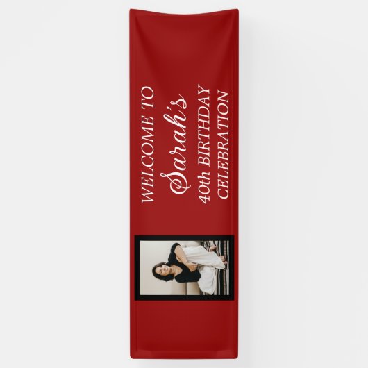 赤白黒の女性の誕生日パーティー写真 横断幕 (縦)