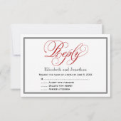 赤白黒の書道結婚の返信カード 出欠カード (正面)