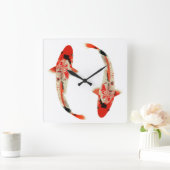 赤白黒コイ スクエア壁時計 (ホーム)