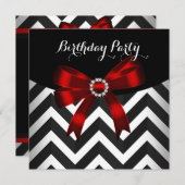 赤白黒シェブロンストライプ誕生日パーティー(3) 招待状 (正面/裏面)