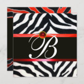 赤白黒ゼブラファーモノグラム、ルビー宝石 招待状 (正面/裏面)