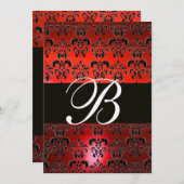 赤白黒ダマスクモノグラムRSVP 招待状 (正面/裏面)