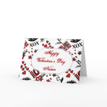 赤白黒バレンタインモチーフグリーティングカード