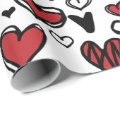 赤白黒パターンハートバレンタインデー ラッピングペーパー (ロールコーナー)