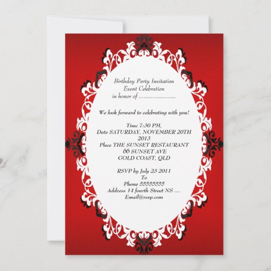 赤白黒パーティーすべての行事 エレガント 招待状 (裏面)