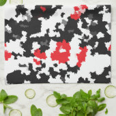 赤白黒不規則抽象デザイン キッチンタオル (折り畳み)