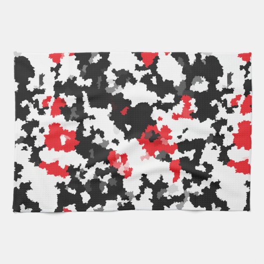 赤白黒不規則抽象デザイン キッチンタオル (横)