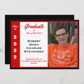 赤白黒写真卒業発表 招待状 (正面/裏面)