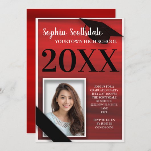 赤白黒卒業発表パーティー 招待状 (正面/裏面)