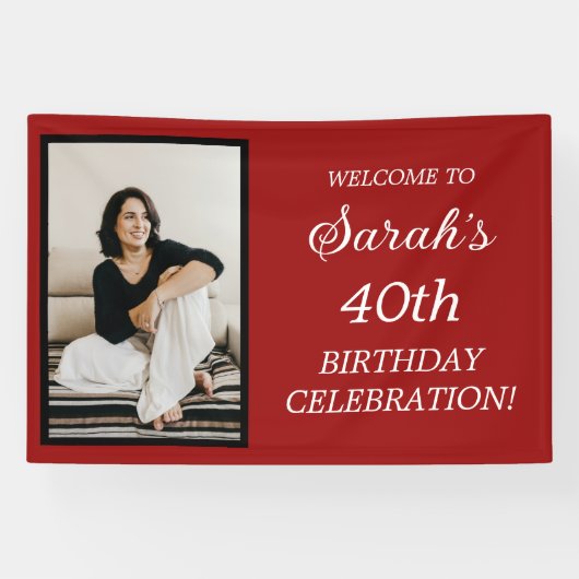 赤白黒女子40歳の誕生日フォトバナー 横断幕 (横)