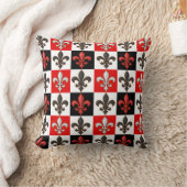 赤白黒市松模様にフルーアデリスデザイン クッション (ブランケット)