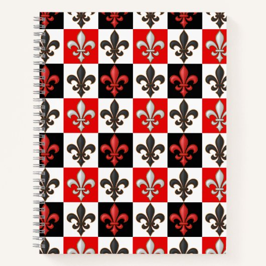 赤白黒市松模様にフルーアデリスデザイン ノートブック (正面)