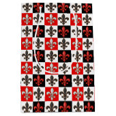 赤白黒市松模様にフルーアデリスデザイン ミディアムペーパーバッグ (正面)