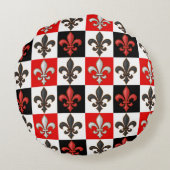 赤白黒市松模様にフルーアデリスデザイン ラウンドクッション (裏面)